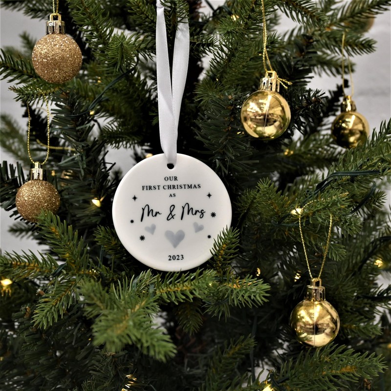 "First Christmas as Mr & Mrs" - Ceramic Bauble Ornament: