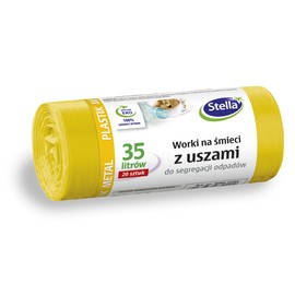 Stella 032204 Bin Liners with Handles for Metal Plastic and Plastic Separation | 35 L | Pack of 20 | Bin Bags for Household Waste Office Made of Thick LDPE Regranulate Film Colour: Yellow