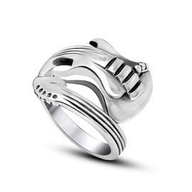 MZC Jewelry Men's Guitar Ring Size 12 Stainless Steel Music Punk Rock Ring for Dad Grandpa Grandma Mom Wife Birthday Jewelry Gift