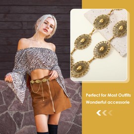 Giantree Western Chain Belt for Women, Silver Concho Link Chain Western Cowgirl Belts for Jeans Dresses (Gold)