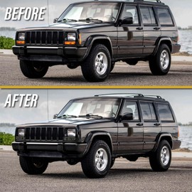 USR 97-01 XJ Cherokee SMOKE Lens Corner Side marker Light & Front Bumper Turn Signal Light - WITH x6 LED AMBER Bulbs UPGRADE – 4 piece Lamps (Left + Right) - Compatible with 1997-2001 Jeep Cherokee XJ