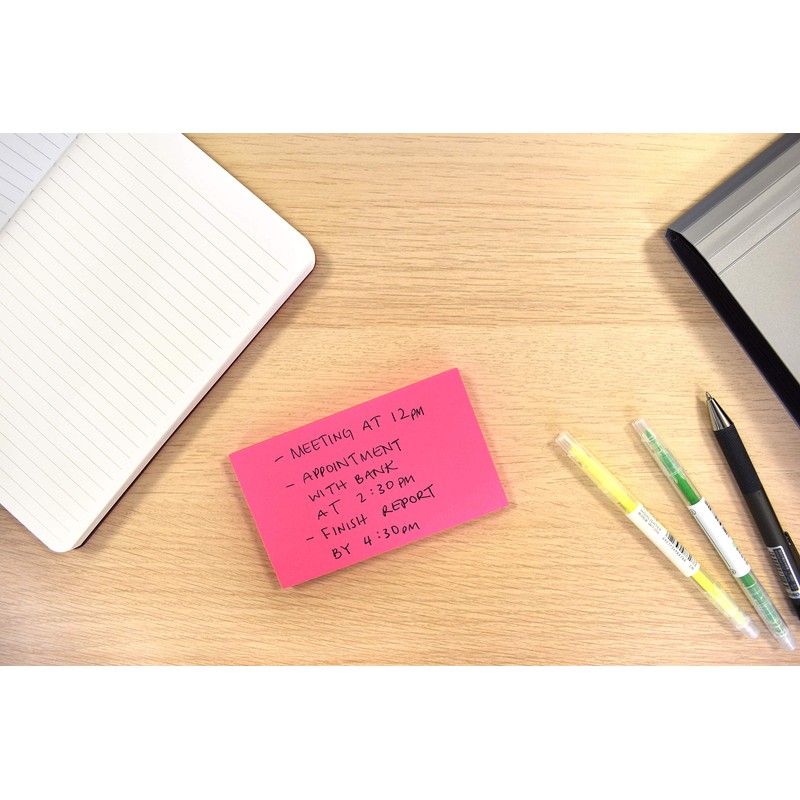 3 Pads of 100 Neon Pink Sticky Notes 76mm x