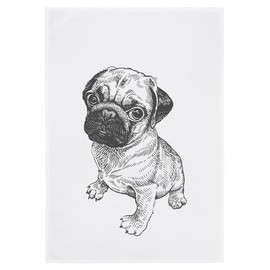Tea Towel White Pugs Grey