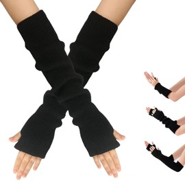 SUZLFTDZSW - Calentadores de brazos para mujer, guantes largos de invierno, sin dedos, guantes de punto, mangas de brazo para mujer con orificio para el pulgar, guantes suaves sin dedos, calentadores