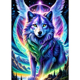 GDYEEH DIY 5D Fantasy Wolf Diamond Art Kits, Wolf Round Full Drill Sparkling Aurora Diamond Painting Picture, Dreamland Diamond Painting Art Kits Craft for Adults Beginners, Home Wall Decor 12x16inch