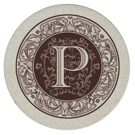 Thirstystone 4 Pack Monogram Letter P Sandstone Coasters in Bronze Iron Ram Coaster Holder 4.75" x 4.38" x 2.75"