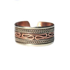 Ornate Copper & Bronze Adjustable Cuff Ring | Bohemian Jewelry for Men & Women