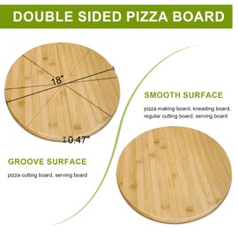 TUOCON 18" Round Cutting Board Pizza Cutting Board Double Sided Extra Large 2XL 18inch Pizza Tray Pizza Oven Accessories Pizza Prep Board Paddle Wooden Circular Circle Bamboo Cheese Serving Platter