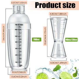 8 Pcs Plastic Cocktail Shaker Set 6 Pcs 24 oz Drink Shaker 2 Pcs Double Measuring Jigger Clear Plastic Bottle Tea Drink Mixer Cocktail Measuring Cup for Kitchen Bar Party Tools