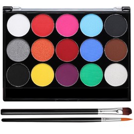 Sucodver Body Paint, Face Paint, Maternity Paint, Face Paint, Water-based, Powder, Safe, Easy to Wash, Quick Drying, Includes 2 Brushes, Makeup, Cosplay, Halloween, Set of 15 Colors
