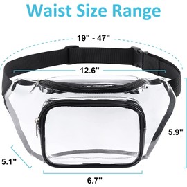Clear Fanny Packs for Women Men, Clear Fanny Pack Stadium Approved Waterproof Cute Waist Bag Clear Purse Transparent Adjustable Belt Bag for Sports, Travel, Beach, Events, Concerts Bag, Black