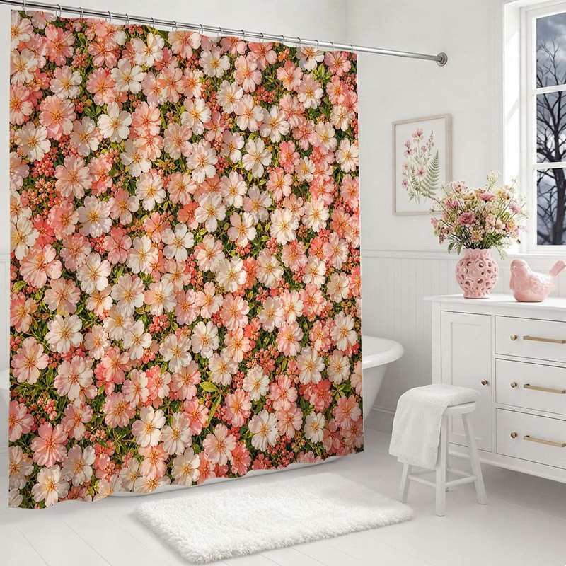 Floral Shower Curtain Pink Farmhouse Flowers Shower Curtain 72 X