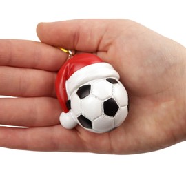 Needzo Soccer Ball with Santa Hat Ornament, Christmas Tree Sports Accessory, Gold String, 2.5 Inches