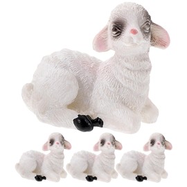 4pcs Miniature Sheep Figurines Resin Micro Landscape Fairy Garden Animals Ornament for DIY Terrarium Crafts Accessories (Random Style)