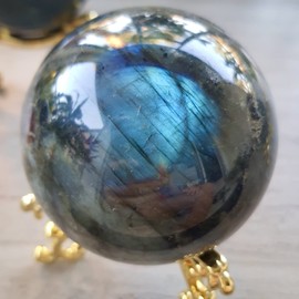 Labradorite Sphere Ball with a Golden Base. Mother's Day Gift. Natural Healing Crystals, Reiki Energy, Throat Chakra Crystal, Speaking Crystals, Meditation Spiritual Crystals