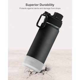 koodee 16 oz Water Bottle for Kids with 3 Lids Stainless Steel Vacuum Insulated Sports Water Bottle with School, Reusable Leak Proof BPA Free (Black)