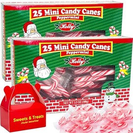 Mini Candy Canes Peppermint Flavored | Red & White Stripes - Individually Wrapped Gift Pack | Christmas Holiday Candy & Deco | Creative Idea Booklet & Muchai Treat Box Included (50 Pieces Total (2 Units - 25 Pieces Each))