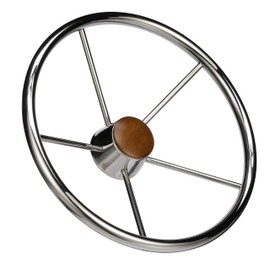 SEACHOICE 5-Spoke Destroyer Steering Wheel, Stainless Steel, Genuine Teak Center Cap