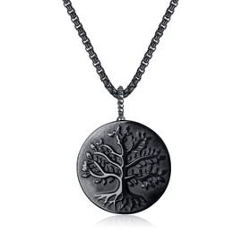 COAI Necklace Tree of Life Pendant, Obsidian, Obsidian