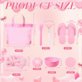 Hoteam 66 Pcs Spa Party Supplies 6 Pink Spa Headband 6 Fan Shaped Mask Brushes 30 Compressed Sponges 6 Mask Mixing Bowl with Spatula 6 Velvet Scrunchies 6 EVA Slippers 6 Tote Bag for Slumber Party