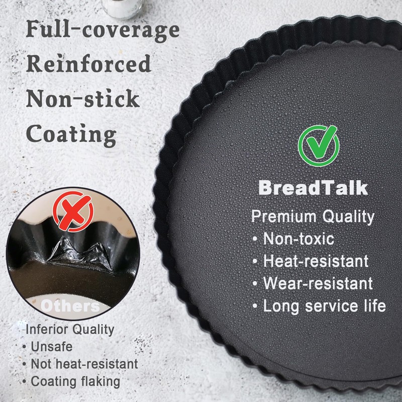 9.5-Inch Tart Pan Set, Nonstick Carbon Steel, Removable Bottom, 2
