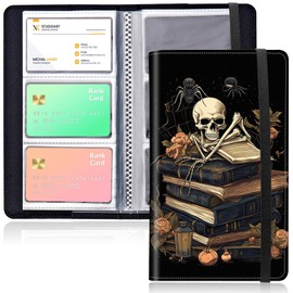 Qindaiwen Business Card Organizer - 240 Cards Holder, Portable Binder for Men or Women, Credit Organizer, Book Skull