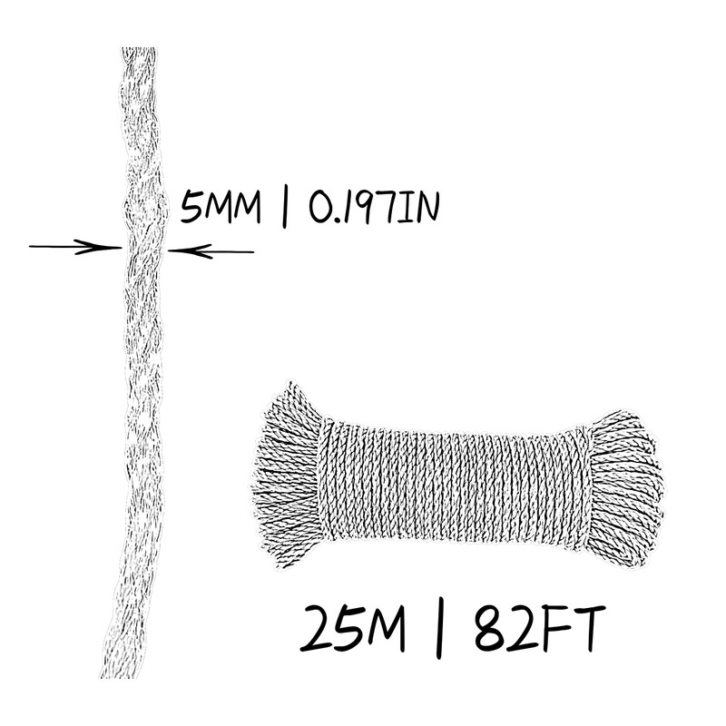 5mm*25m Plastic Rope. Polyethylene Rope for Outdoor Clothesline, Gardening, Agriculture.