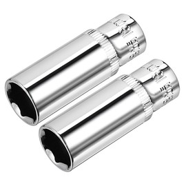 sourcing map 2 Pcs 1/4 Inch Drive 13mm 6-Point Deep Socket, Metric, Cr-V (Polishing)