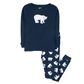 Leveret Little Boys "Polar Bear" 2 Piece Pajama Set 100% Cotton (4 Toddler, Navy)