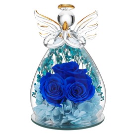 Beferr Mothers Day Angel Rose Gifts for Mom Grandma Birthday Gifts for Women, Mothers Day Mom Wife Gifts from Daughter Son, Preserved Rose in Glass Angel Figurine Gifts for Her Blue