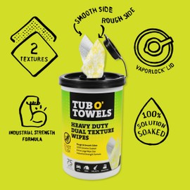 Tub O' Towels Tub O' Towels TW75 Heavy-Duty 10" x 12" Size Multi-Surface Cleaning Wipes, Dual Texture, 75 Count Per Canister, 6 Pack
