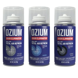 Ozium Air Sanitizer, 2 oz Car Fogger: Single-Shot Smoke Odor Eliminator & Car Air Freshener (Original+That New Car Smell+Carbon Black, 3 Pack Variety)