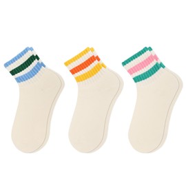 FIYIGO Novelty Striped Crew Socks for Women Men Retro Vintage Casual Athletic Sporty Breathable Cotton Ankle Socks for All Season -3 Pairs E