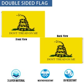 Mosprovie Dont Tread on Me Gadsden Flag 5x8 Double Sided- Heavy Duty 3ply Tea Party Flags- Gadsden Flag 5x8 Outdoor-Super Durable 4 Rows Stitched Edge Canvas Header with 2 Brass Grommets