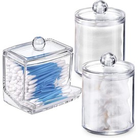 Swab Holder Canisters with Lid, Bathroom Qtip Dispenser Apothecary Jars, Clear Plastic Cotton Ball Pad Container for Cotton Swabs, Q-Tips, Make Up Pads, Cosmetics - Color: 4S