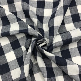 1" Navy White Gingham Fabric 4.2oz Cotton Blend 57" Width Cut by The Yard