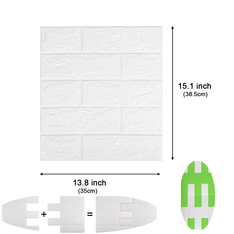 3D Foam Brick Wall Panels, Self-Adhesive, Waterproof, 10 Pack, White