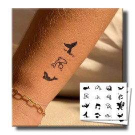 Tattoo Tech, 2 Sheets Tiny Semi Permanent Tattoo, Lasts 7-15 Days Temporary Tattoos(Whales), Waterproof and Non-Reflective, for Summer Beach, for Arms Finger, Hand, Unique Design