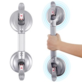 HEINSY 15inch Upgrade Shower Grab Bar, Portable Shower Handle Bar Suction Grip Bar Bathtub Handle with Strong Hold Suction Cup Fitting and Rapid Release for Bathroom(Silver,Max Capacity :253lb）