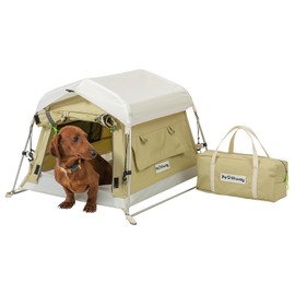 Pawthway Dog Tent Cotton Fabric, Aluminum Poles and Camping Mat, Outdoor Weatherproof, Dog House Outdoor, Breathable with 2 Side Windows, Portable and Collapsible (Green, Small)