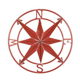 Zeckos 20-Inch Diameter Coral Orange Finish Metal Nautical Compass Rose Wall Hanging - Rustic Navigational Decorative Accent for Indoor and Outdoor Decor Spaces