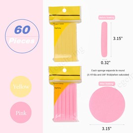 Esponja facial comprimida, 60 piezas profesionales para eliminar el maquillaje redondo de lavado facial PVA, esponjas de spa exfoliantes para mujeres, amarillo, rosa