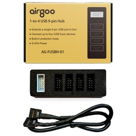 Airgoo Internal USB Hub, 9-Pin USB 2.0 Header Splitter - 1 to 4 Ports, S-ATA Powered, Magnetic Mount for PC Case, Plug-and-Play Expansion for LCD Screen/Front Panels/LED Controllers