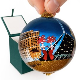Las Vegas Christmas Ornament Hand Painted from Inside with Gift Box