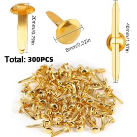 300pcs Mini Brads Fasteners, Paper Fasteners with Storage Box, Paper Brass Fasteners Brass Brads Round Fasteners for Kids Craft Art Crafting School Project Decorative Scrapbooking DIY Supplies (Gold)