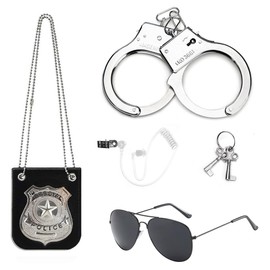 Meleager Police Costume Accessories, Children's Police Costume with Handcuffs, Sunglasses, Badges etc., Police Set Children for Carnival, Theme Party, Cosplay Pack of 6