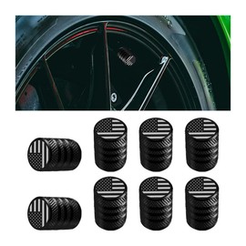 AICEL 8 PCS American Flag Auto Tire Valve Caps, Aluminum Alloy Car Tire Valve Stem Covers, Dust Proof Air Valve Lids Fit for Car, SUV, Bicycle, Truck, Universal Vehicle Accessories (Black)