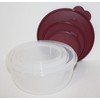 TUPPERWARE SET OF (3) MIXING BOWLS SHEER CLEAR WITH BORDEAUX