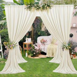 50ft×8ft Wrinkle Free Ivory Backdrop Curtains for Parties, 10 Panels 5×8ft Soft Silky Polyester Photo Backdrop Drapes for Wedding Birthday Baby Shower Grad Photography Background