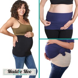 Maddie Moo Belly Band Seamless Maternity and Postpartum Shirt Extenders, Cotton, XXX-Large- Black